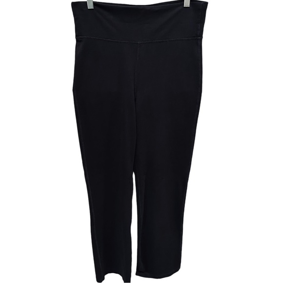 PATAGONIA Wide-leg Flare Black Cotton Pant Roll Down Wide Band Leggings Large - Picture 1 of 6